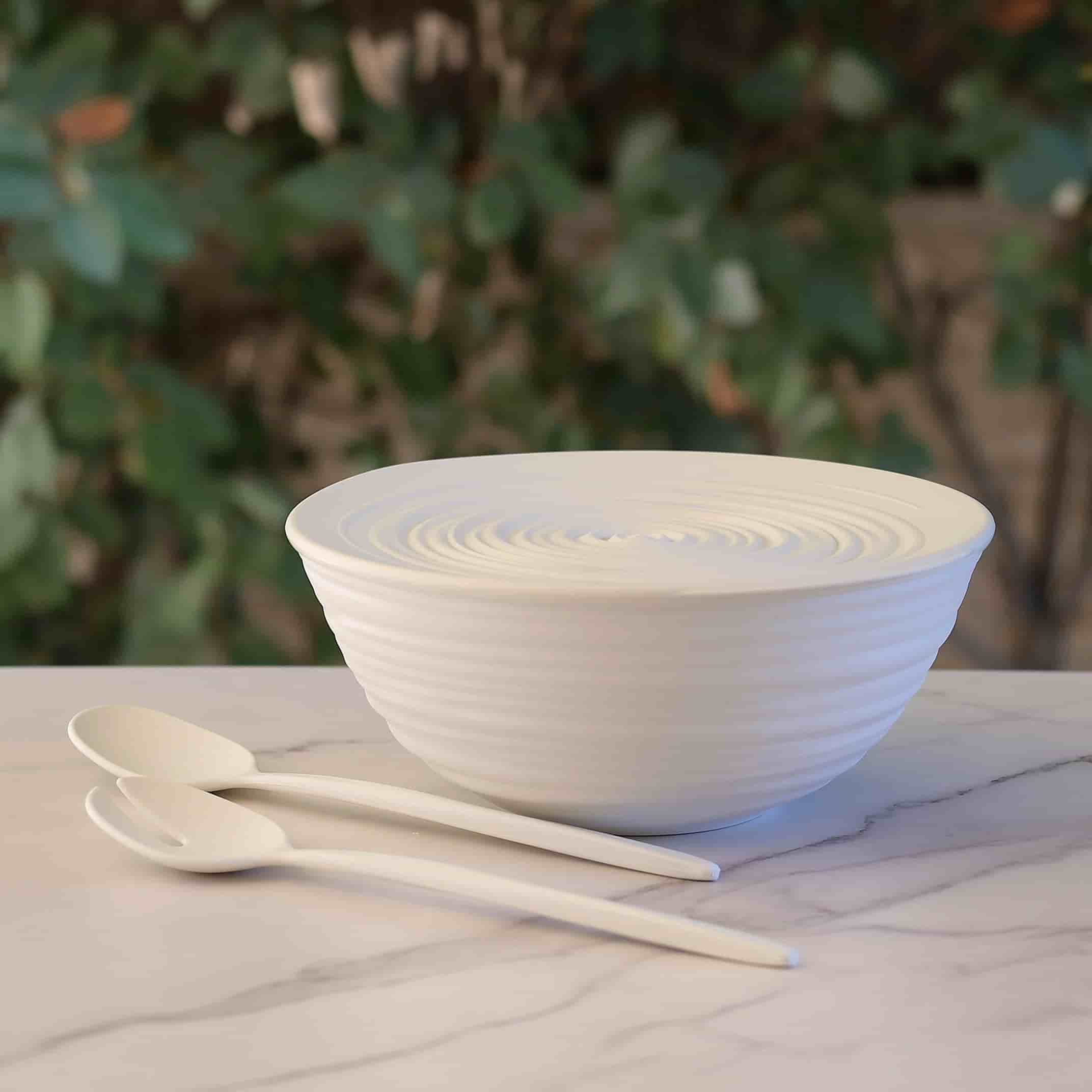 Gift Package | Milk White Tierra Salad Bowl with Cover & Servers