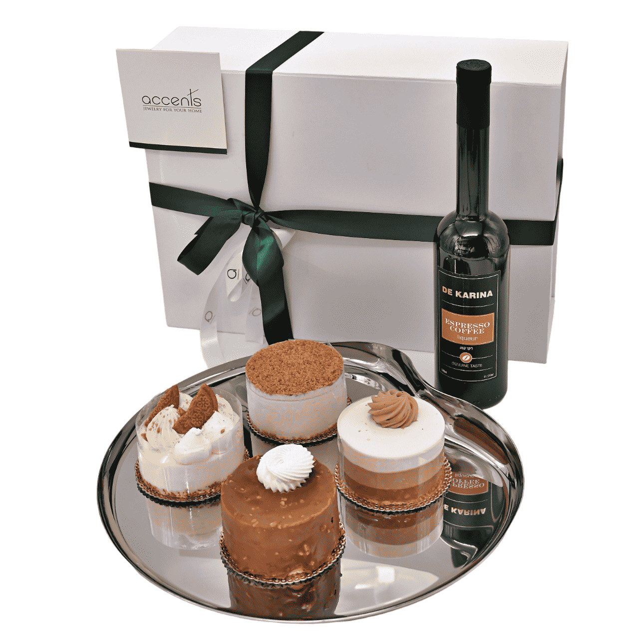 מארז שבועות | מגש DRIFT מהמותג רוברט וולש, 4 עוגות חלביות אישיות מקונדיטוריית נוגטין הצרפתית וליקר – תמונה 6