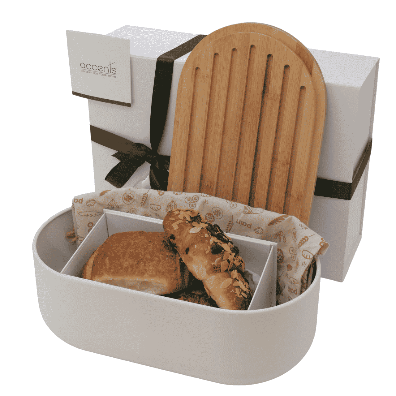 חבילת מתנה | קופסת לחם וקרוסאון 4 ב-1 מחברת Pebbly, בצבע קרם