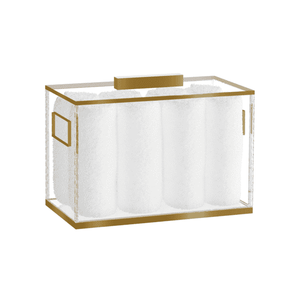 Acrylic Towel Box with a Delicate Gold Border, 8 luxurious towels included