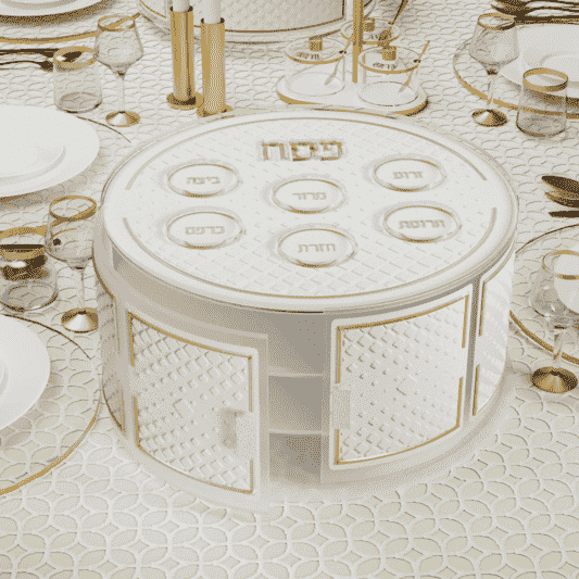 Kearah, Tiered Seder Plate, Leatherite, Diamond - Gold - Image 3