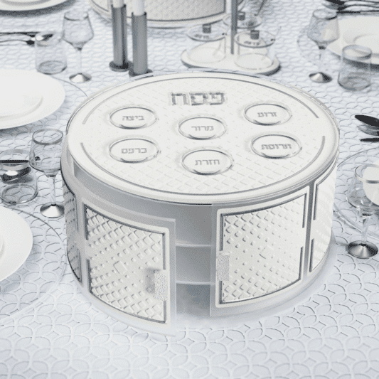 Kearah, Tiered Seder Plate, Leatherite, Diamond - Silver - Image 3