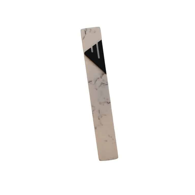 Marble Mezuzah Case, White with a Black Shin