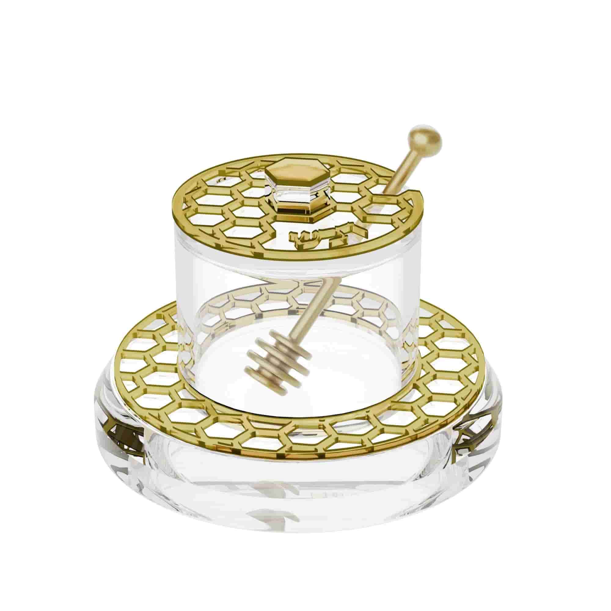 Honeycomb Honey Dish, Gold
