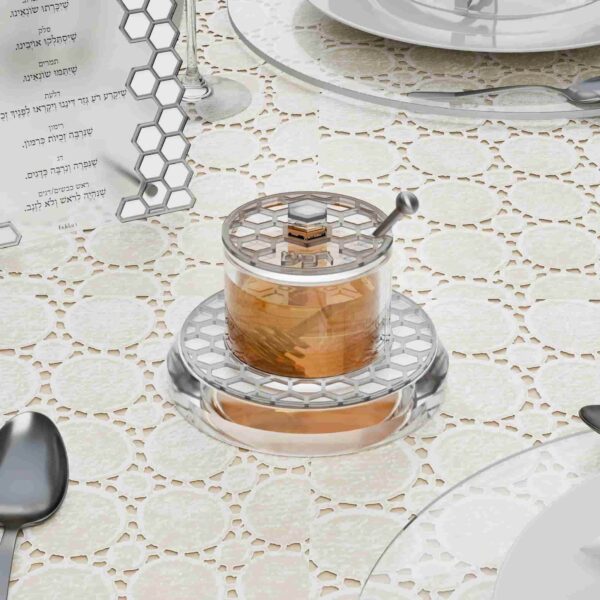 Rosh Hashanah Gift Package | Silver Honeycomb Honey Dish & 2 Flavored Honey’s - Image 3