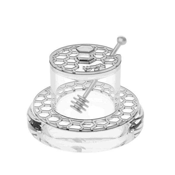 Rosh Hashanah Gift Package | Silver Honeycomb Honey Dish & 2 Flavored Honey’s - Image 2