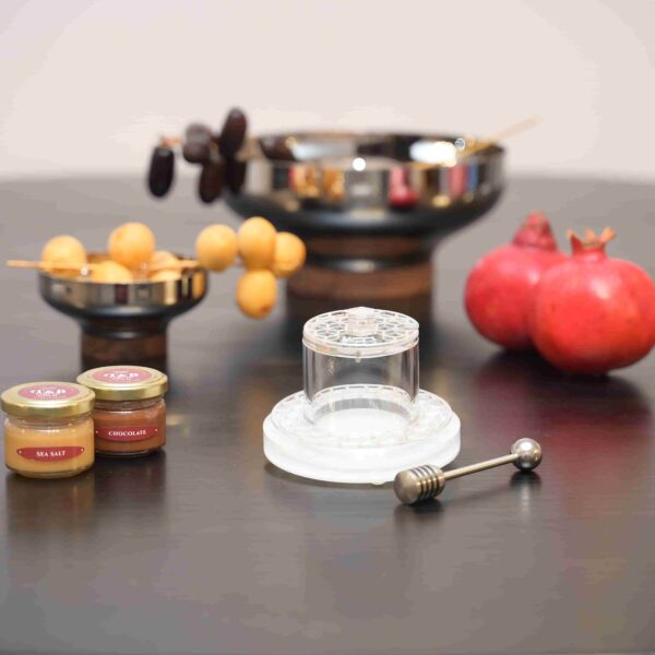 Rosh Hashanah Gift Package | Silver Honeycomb Honey Dish & 2 Flavored Honey’s