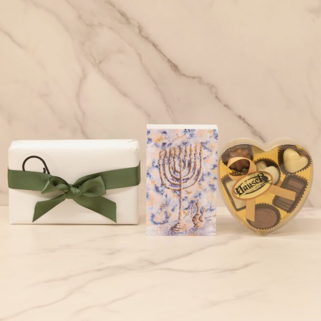 Chanukah Package | Splash of Gold Matchbox Holder & Houser Praline Chocolates