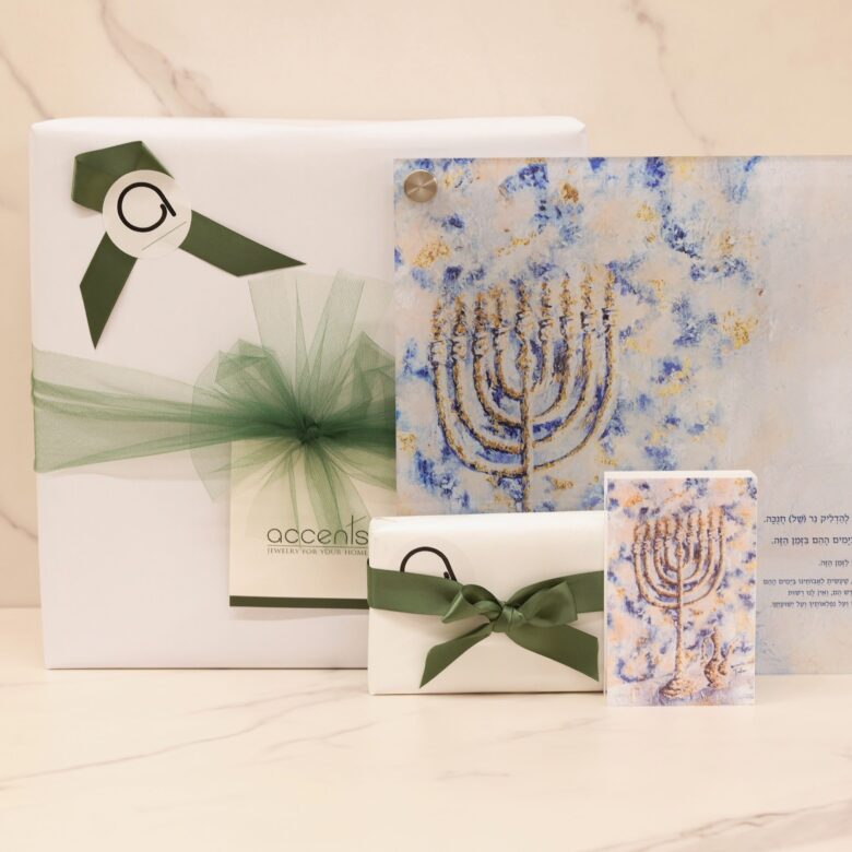 Chanukah Gift Package | Splash of Gold Menorah Tray & Matchbox Holder Set