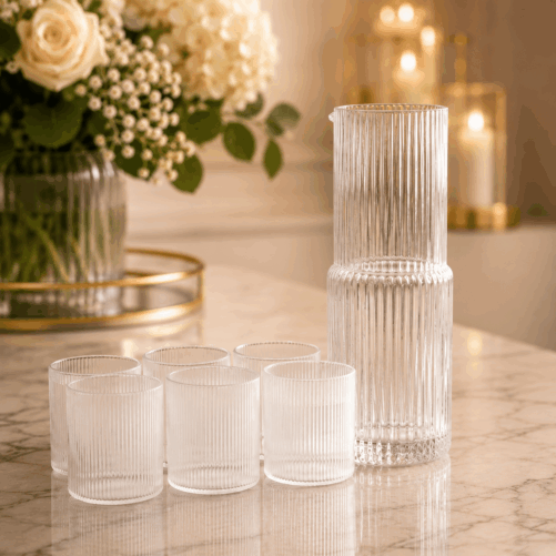 Gift Package | Modern Lines Glass Pitcher & 6 Glasses Set