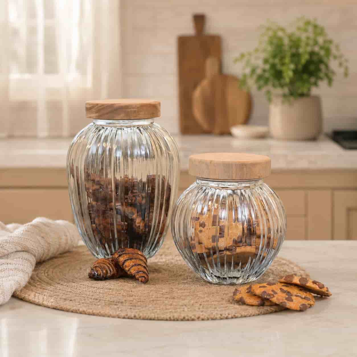 Gift Package | 2 Ribbed Glass Cookie Jars Filled with Rugelach & Chocolate Chip Cookies